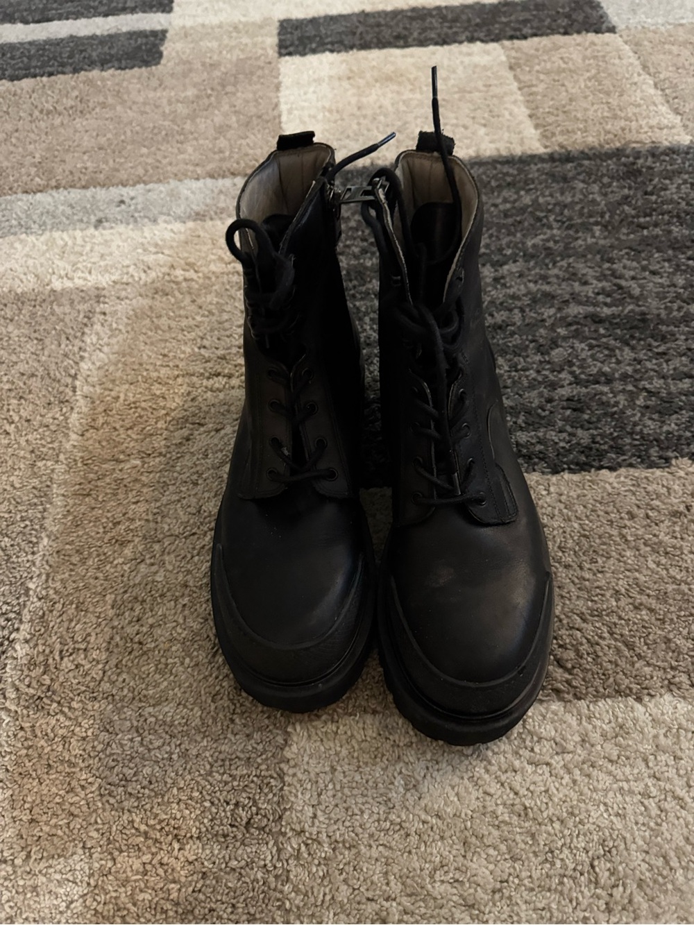 AllSaints Black Leather Lug-Soled Lace-Up Boots - Picture 2 of 6